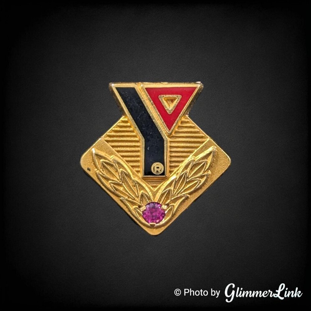 Vintage DMI YMCA Rhinestone 10K Gold Filled Lapel Pin Tie Tack